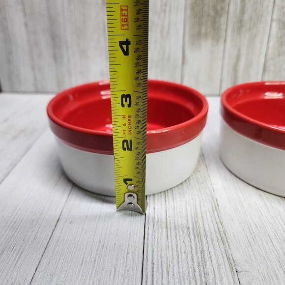 BIA Cordon Bleu Round Ramekin Souffle Dishes Bowl Red and White - Set Of 2 - Picture 6 of 6
